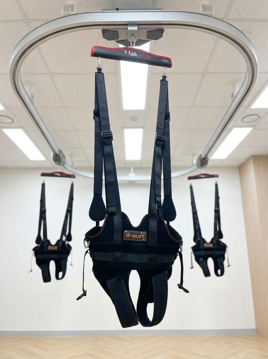 天井レールから装着具を吊り下げた実機